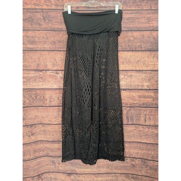 Y2K Small Pants Wide Black Crochet Lace Boho Whimsigoth Elastic Band Grunge - Picture 2 of 6